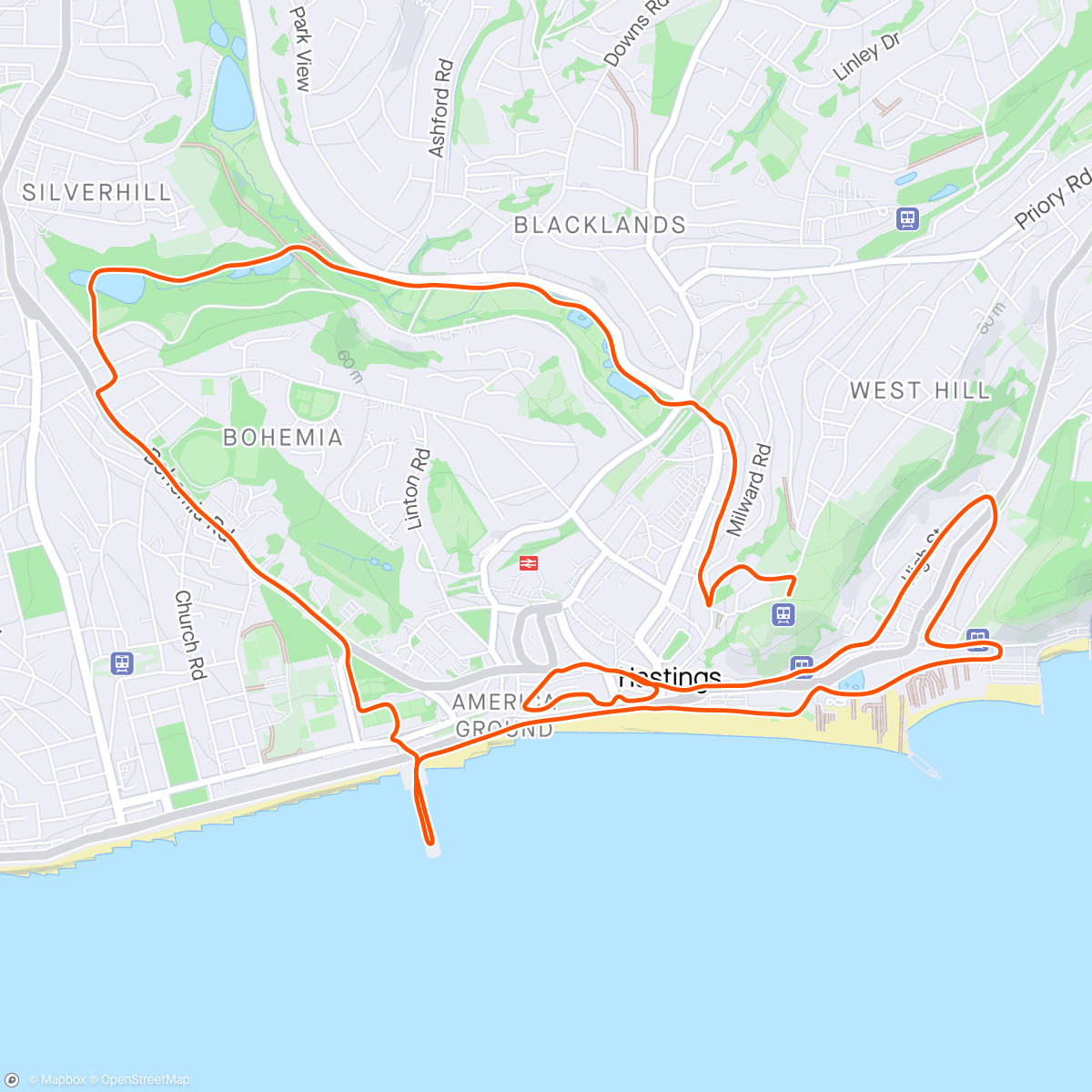 Map of the activity, Hastings Morning Run