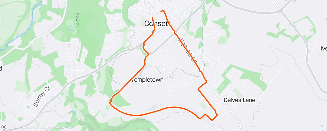 Map of the activity, Evening Run with R.I.OT (Consett)