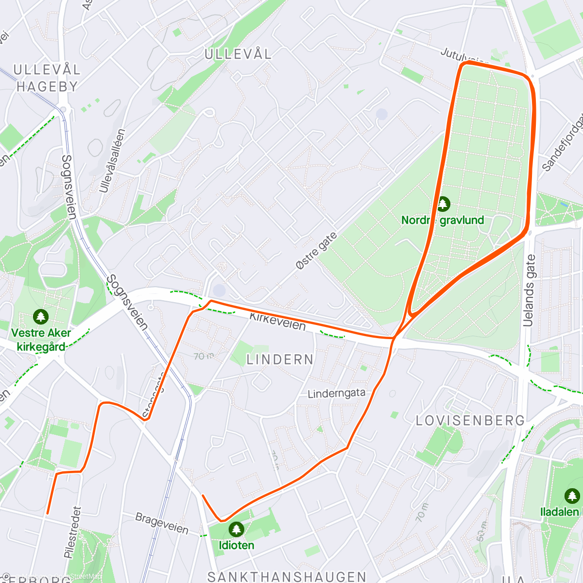 Map of the activity, NG 4x7min 90sek joggepause.