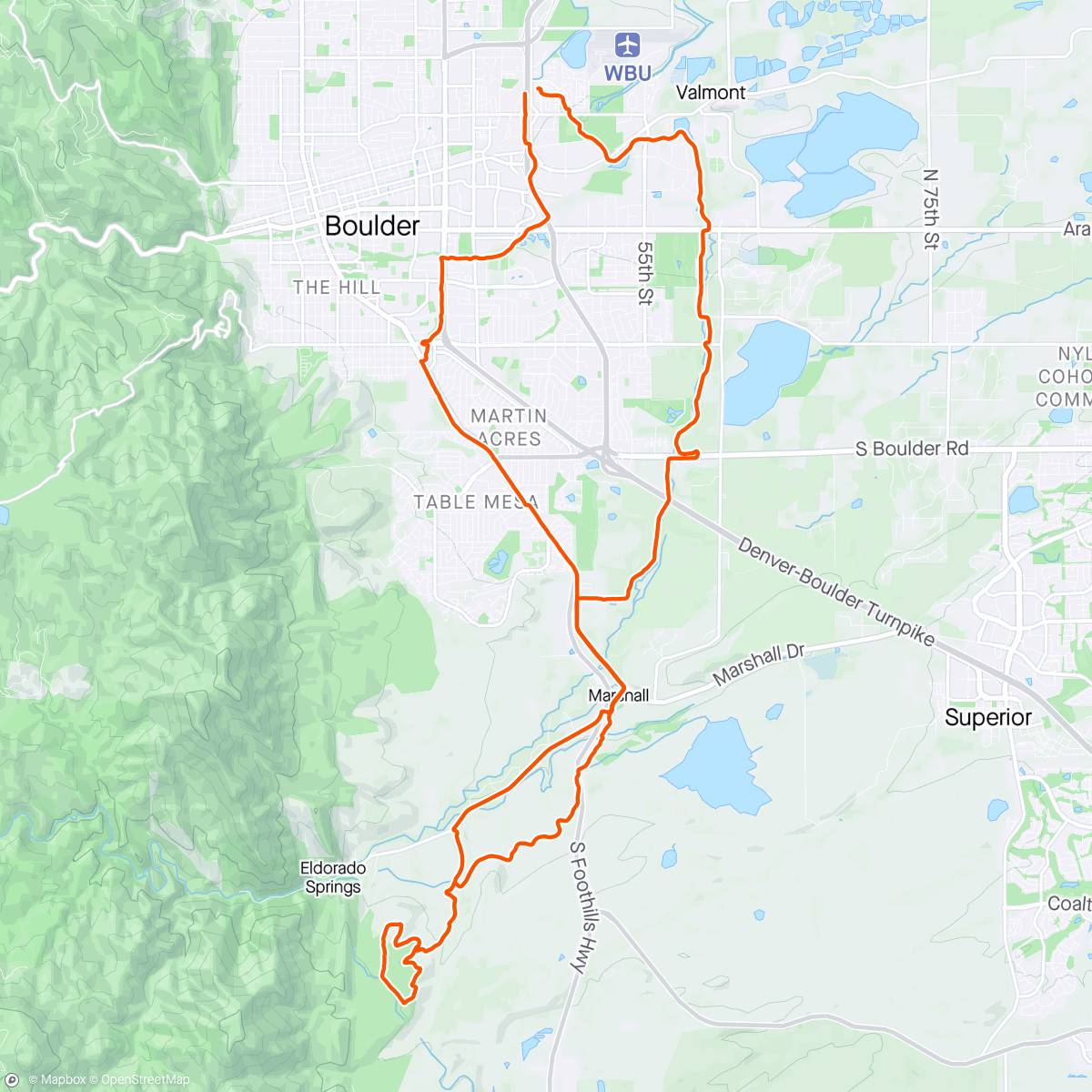 Map of the activity, Solo cruise + singletrack on the Drake