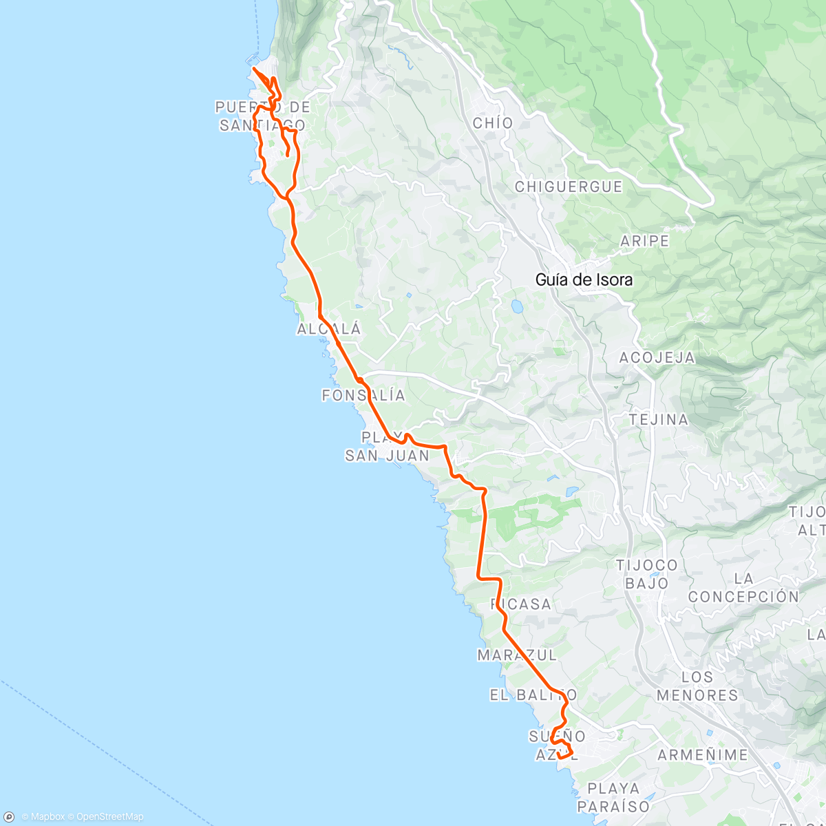 Map of the activity, Ride out to Los Gigantes for lunch and back
