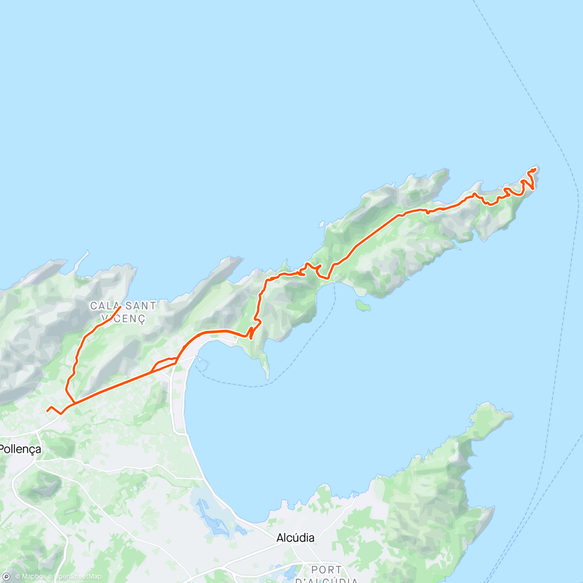 Map of the activity, Majorca Day 3: ride to Cap de Formentor back via bike upgrade to 34 on back cassette ( from 30!) making my life much easier.