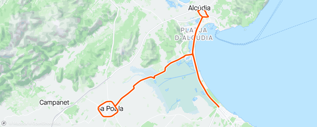 Map of the activity, 45km de bici