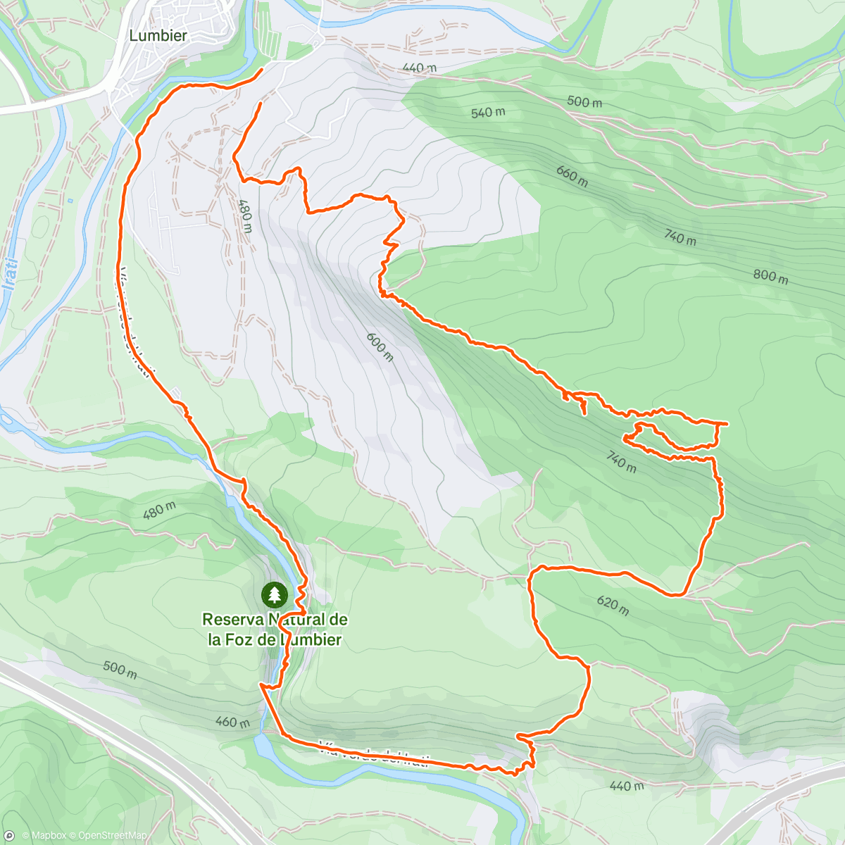 Map of the activity, Morning Hike. Lumbier escarpment, circled by vultures waiting for us to fall off the rock chains! 😂