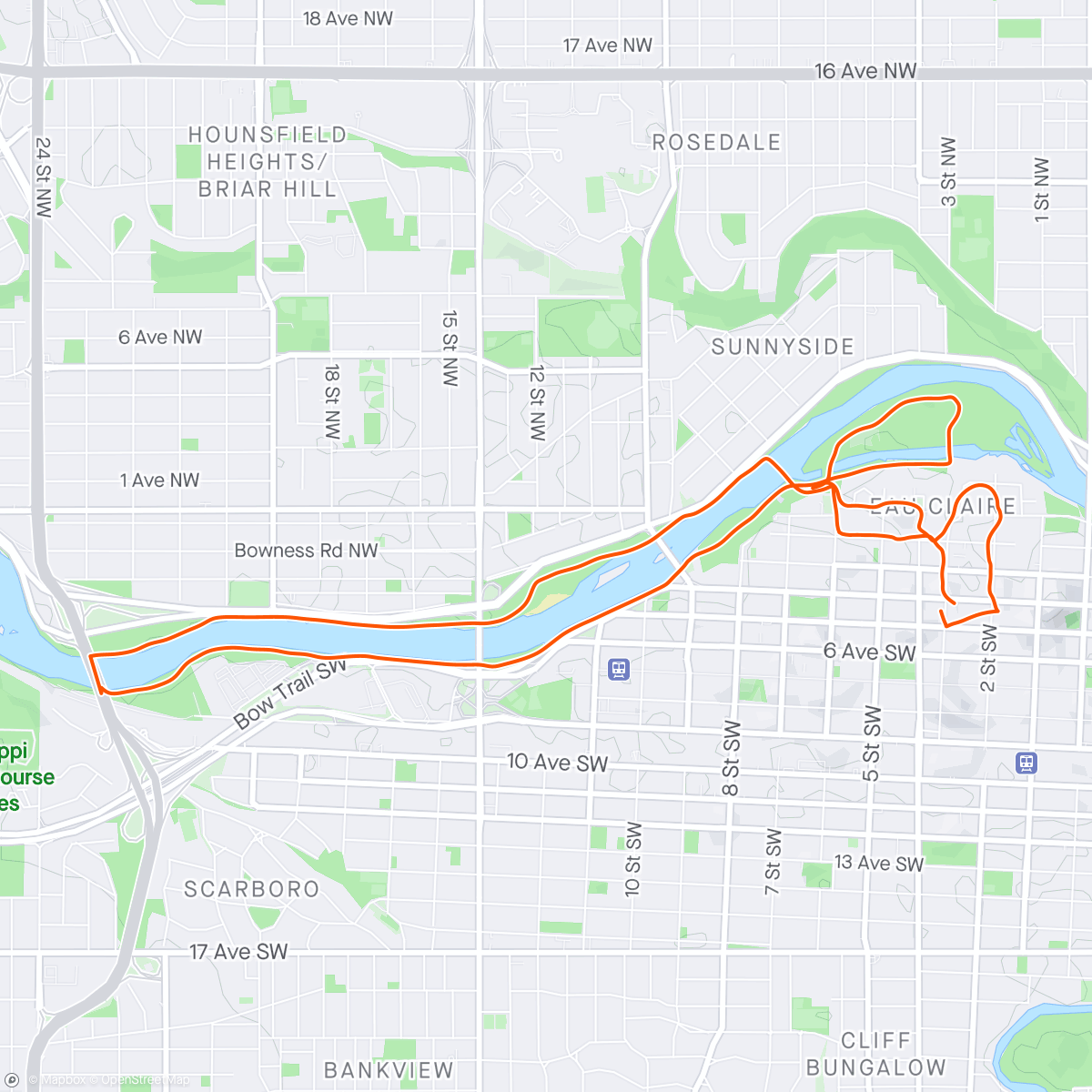 Mapa de la actividad, Location 7 - final bit of running on the world tour and this time it was Calgary. Brilliant weather for it and really busy in the parks.