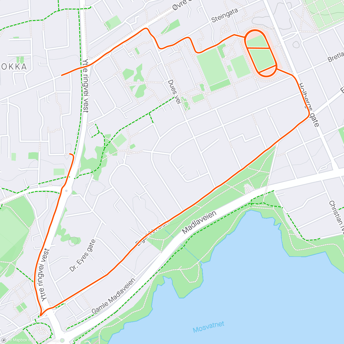 Map of the activity, Løpecoach: 10x 400m