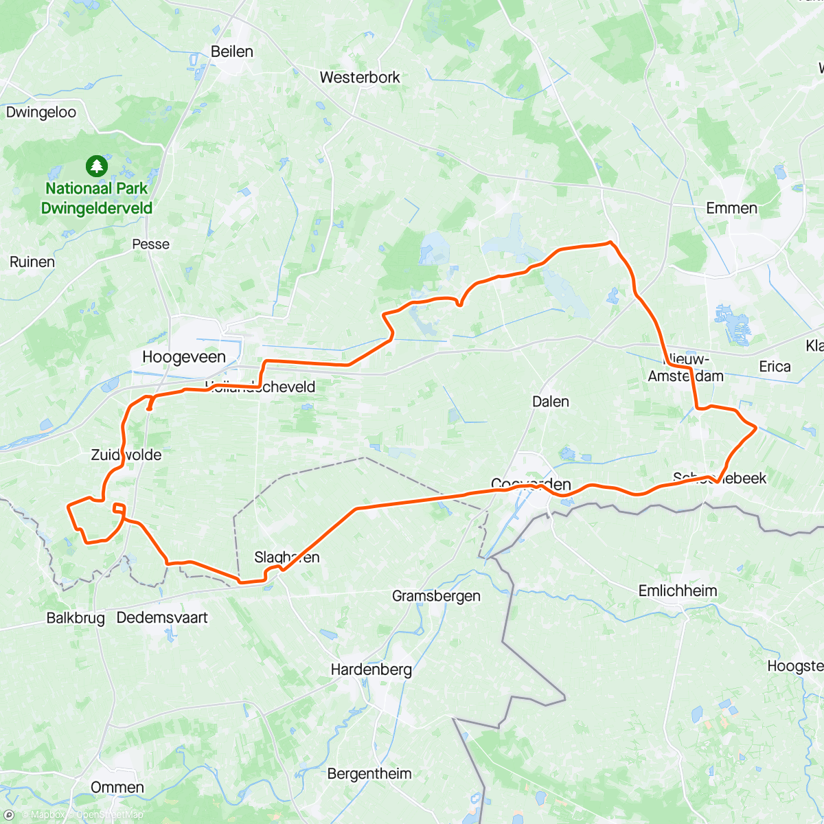 Map of the activity, Morning Ride (eerste stuk met drie, daarna met twee)