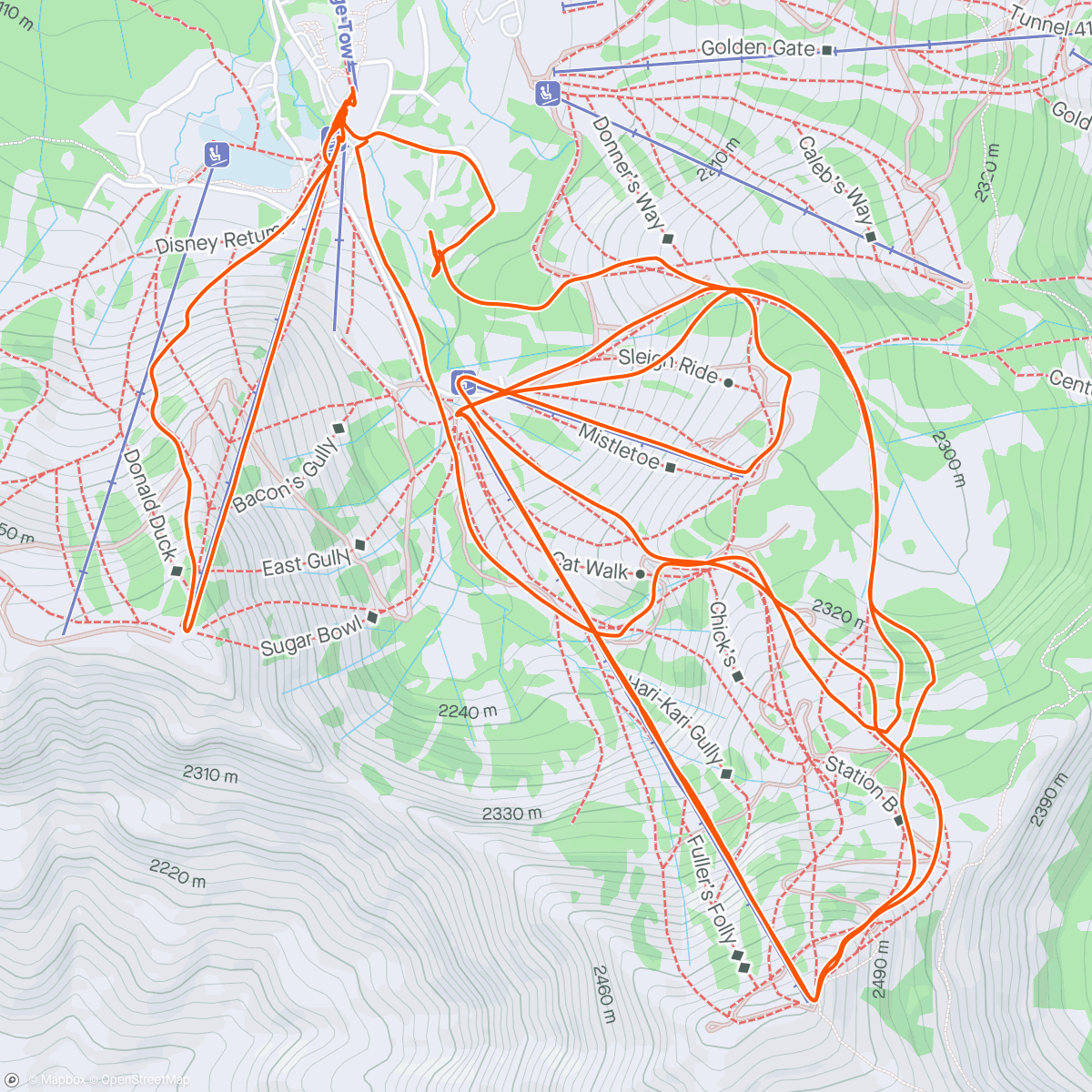 Map of the activity, Sneaker powder day and date ski w Katie.