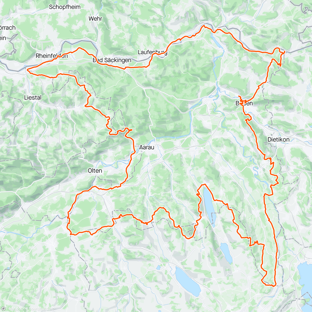 Map of the activity, BRM 300 Border Bash Aargau