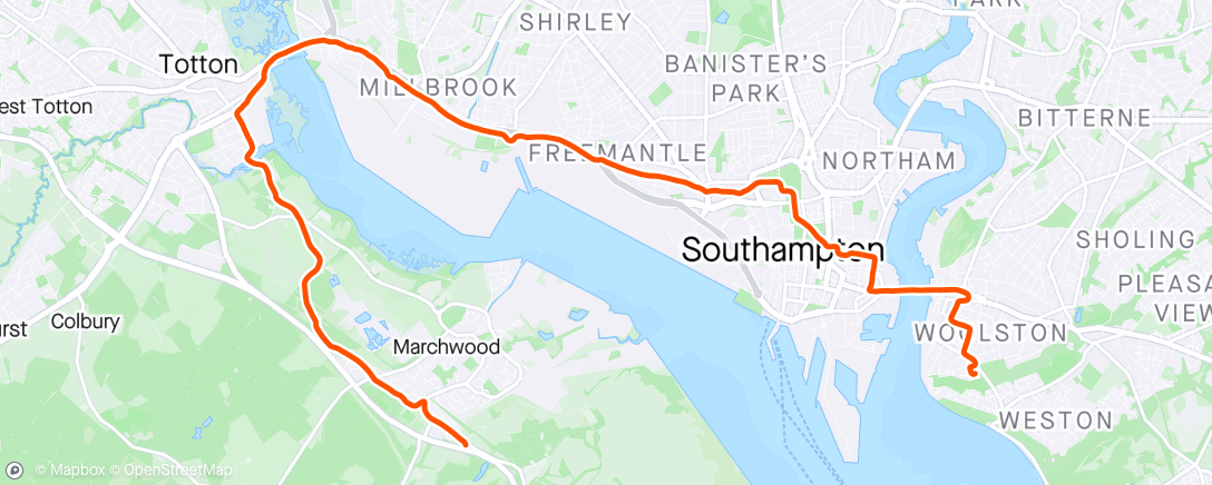 Map of the activity, Home from Marchwood after work meeting