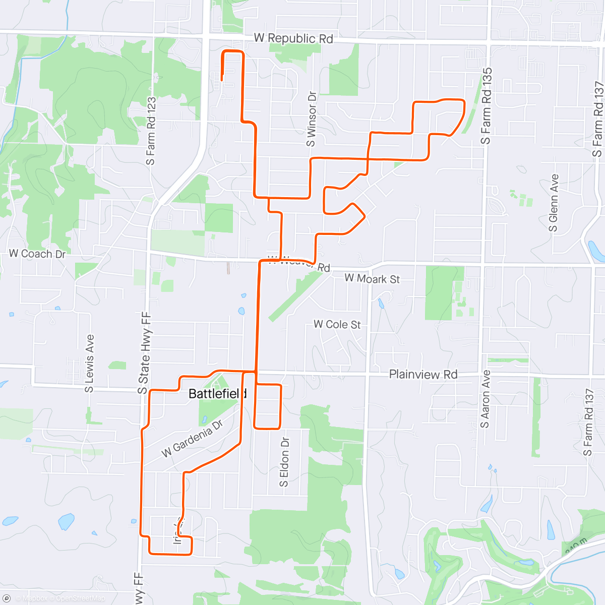 Map of the activity, Ride 417 cycling Tuesday night!