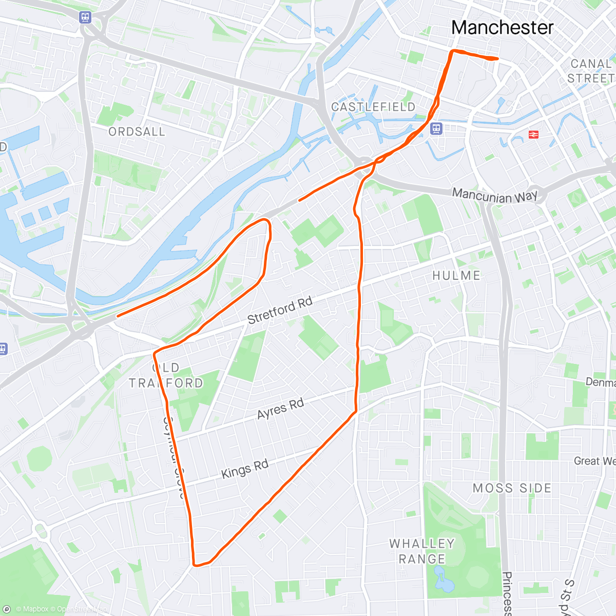 Map of the activity, Manchester Marathon Relay Leg 1 with Comets 🌠