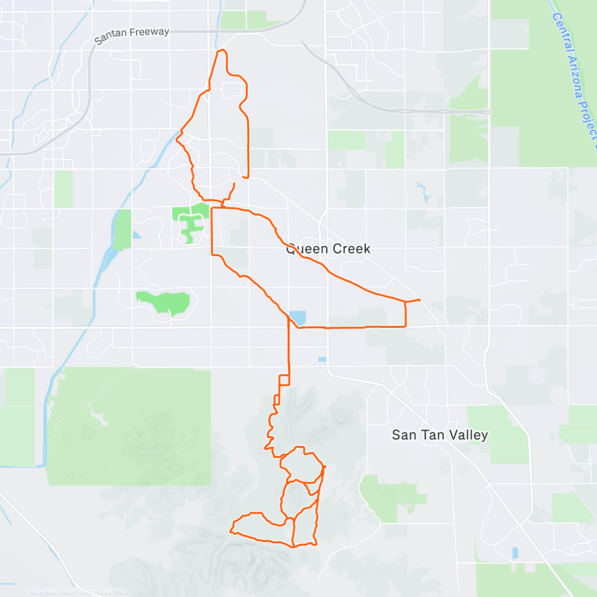 Map of the activity, Queen Creek Circuit with a side of San Tan Regional Park & Gateway Airport. Happy Festivus!!