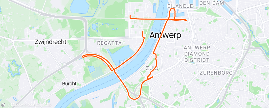 Карта физической активности (AdminPulse Antwerp 10 miles (5:05 corrected))