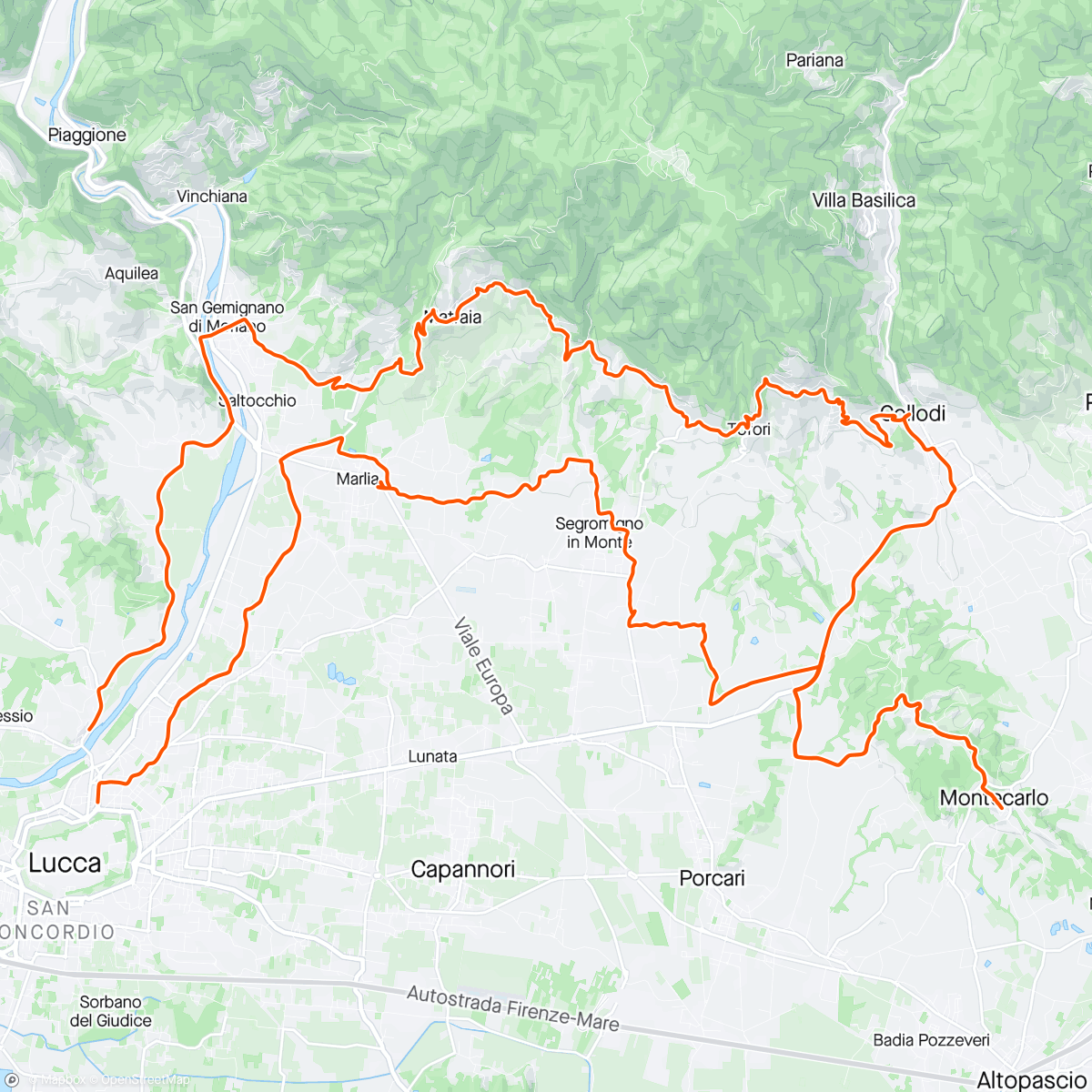 アクティビティ「Lucca Spring 24/2 Matraia / Tofori / Collodi / Montecarlo + Giro d'Italia」の地図