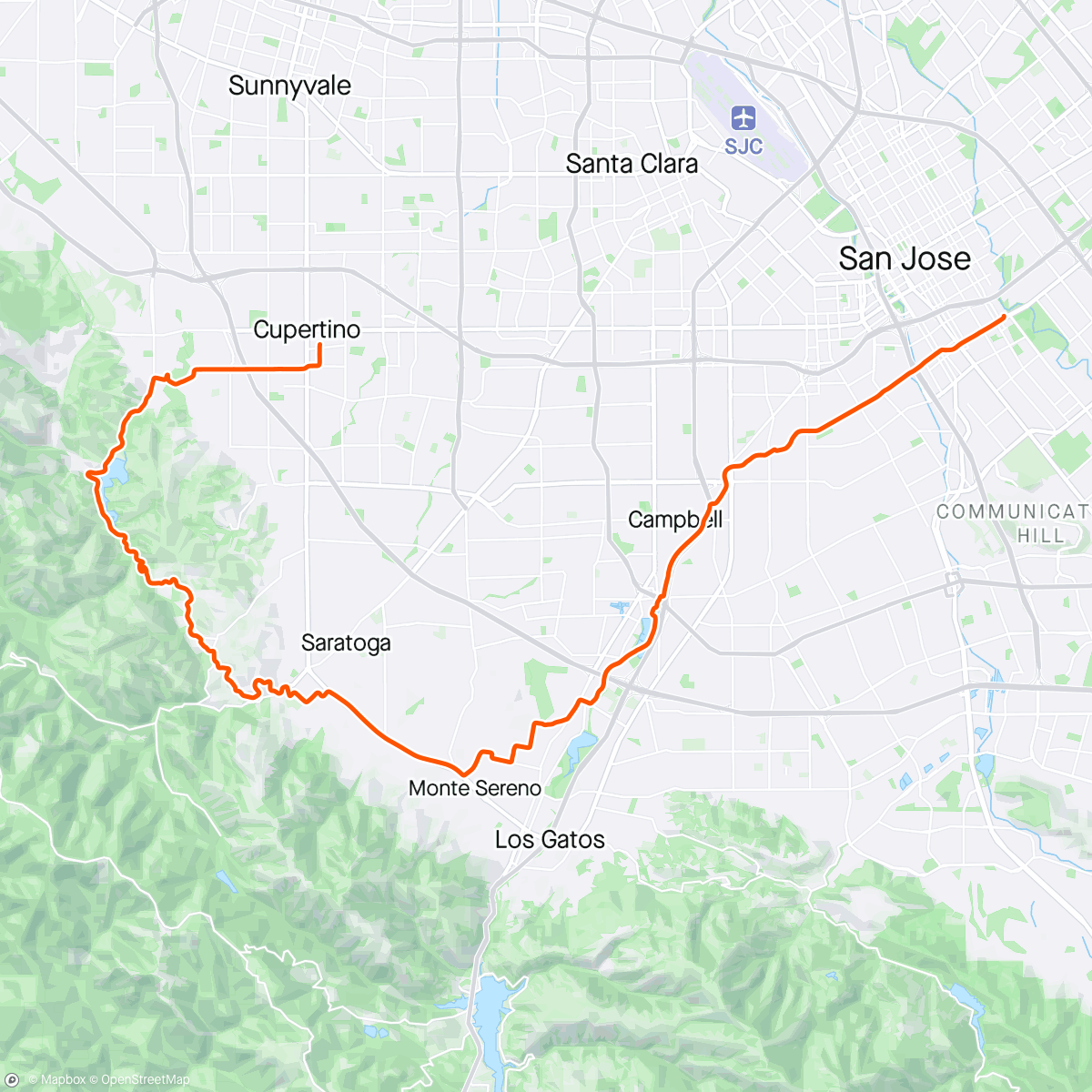 Map of the activity, commute to work.  took four days to recover from my fullgas Sierra climb sunday lol, but I finally managed a slow&weak ride on my normal commute route