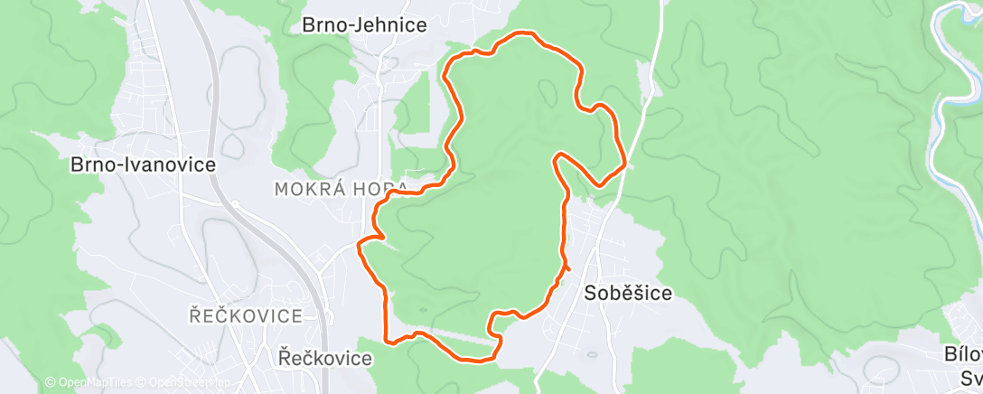 Карта физической активности (Domácí okruh lehčím tempem za světelného smogu bez čelovky.)