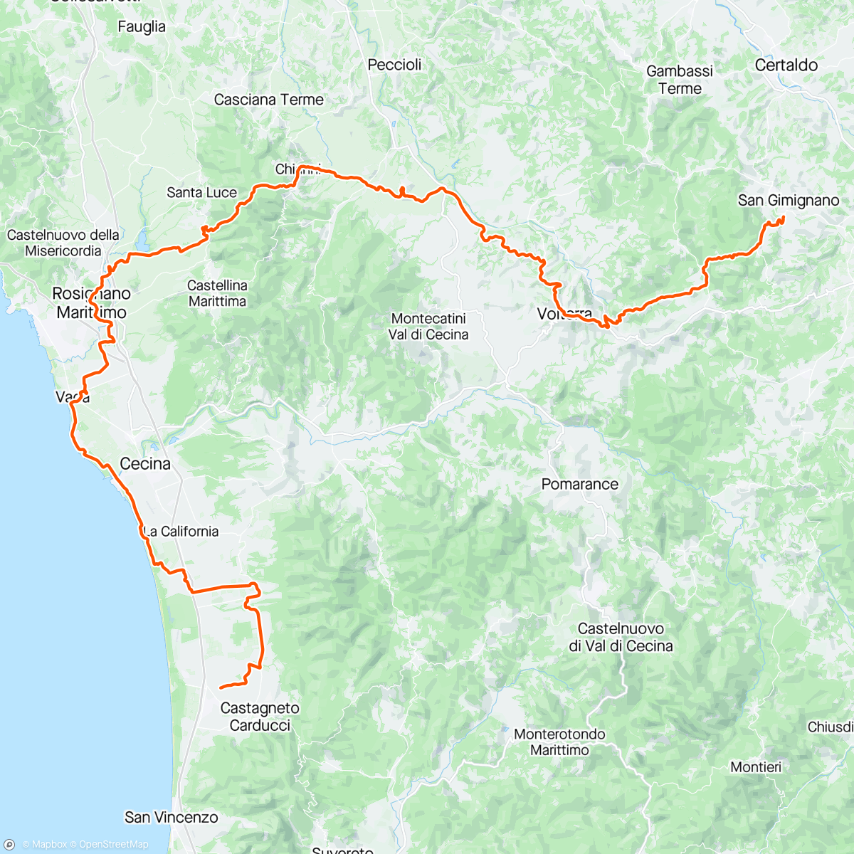 Map of the activity, Tuscany trail day 3