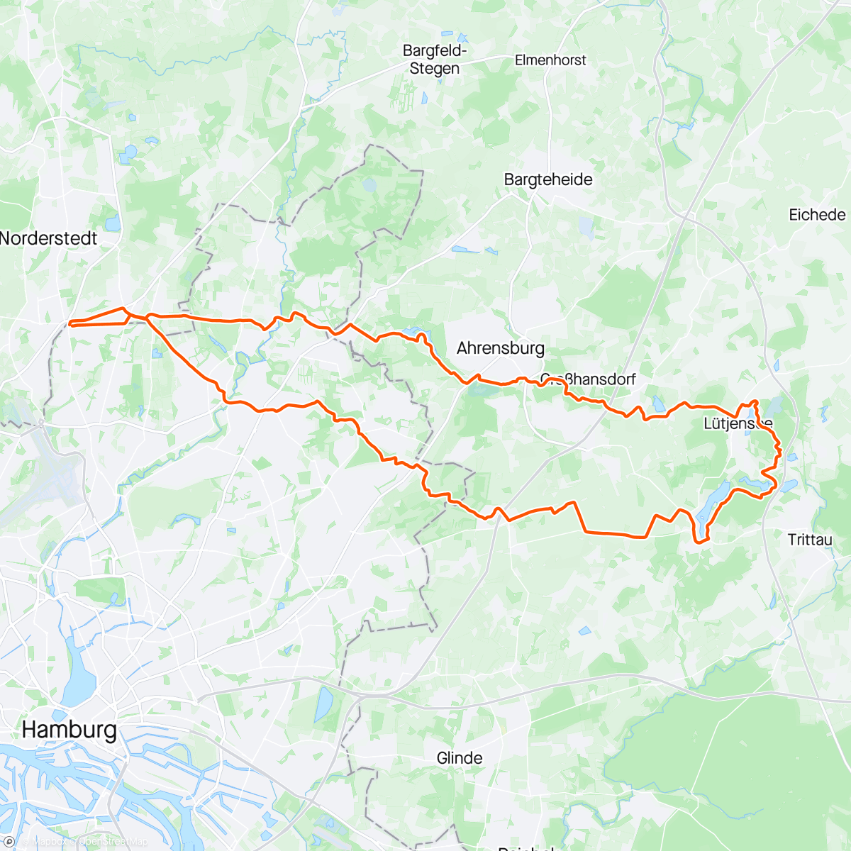 Mapa da atividade, Gravel Tour um den Großensee. Schöne Singletrails und ohne Schlamm😃