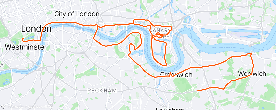 Mapa de la actividad (London Marathon 2024)