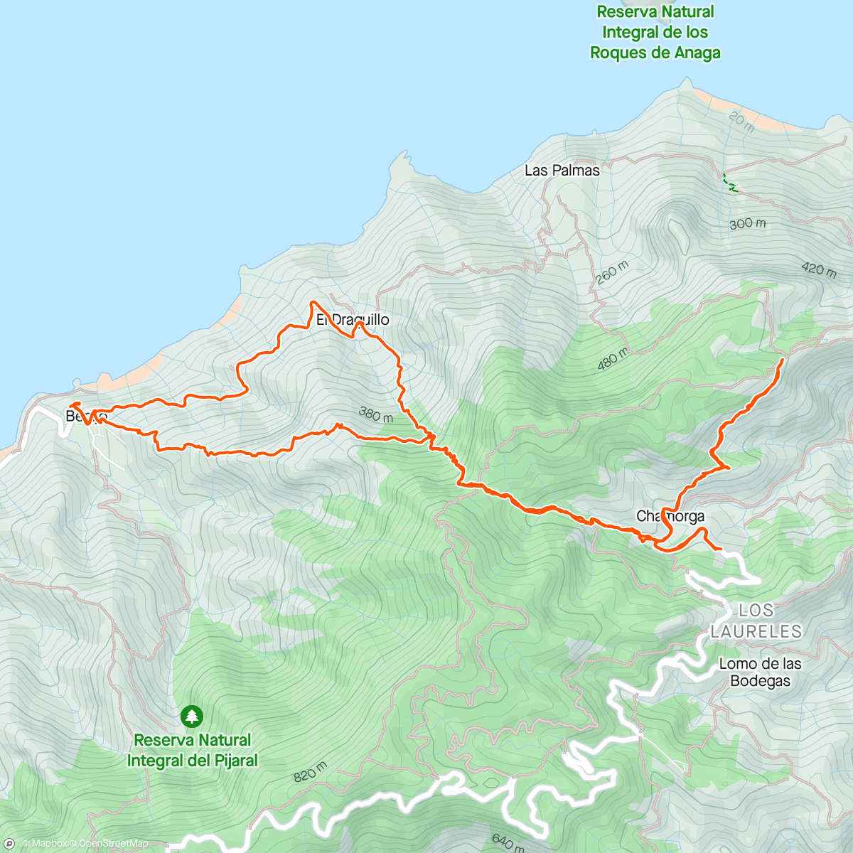 Map of the activity, Chamorga, El Draguillo, Benijo