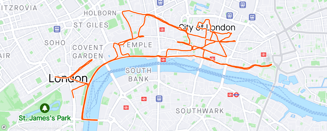 Mapa da atividade, London Landmarks Half Marathon 2024