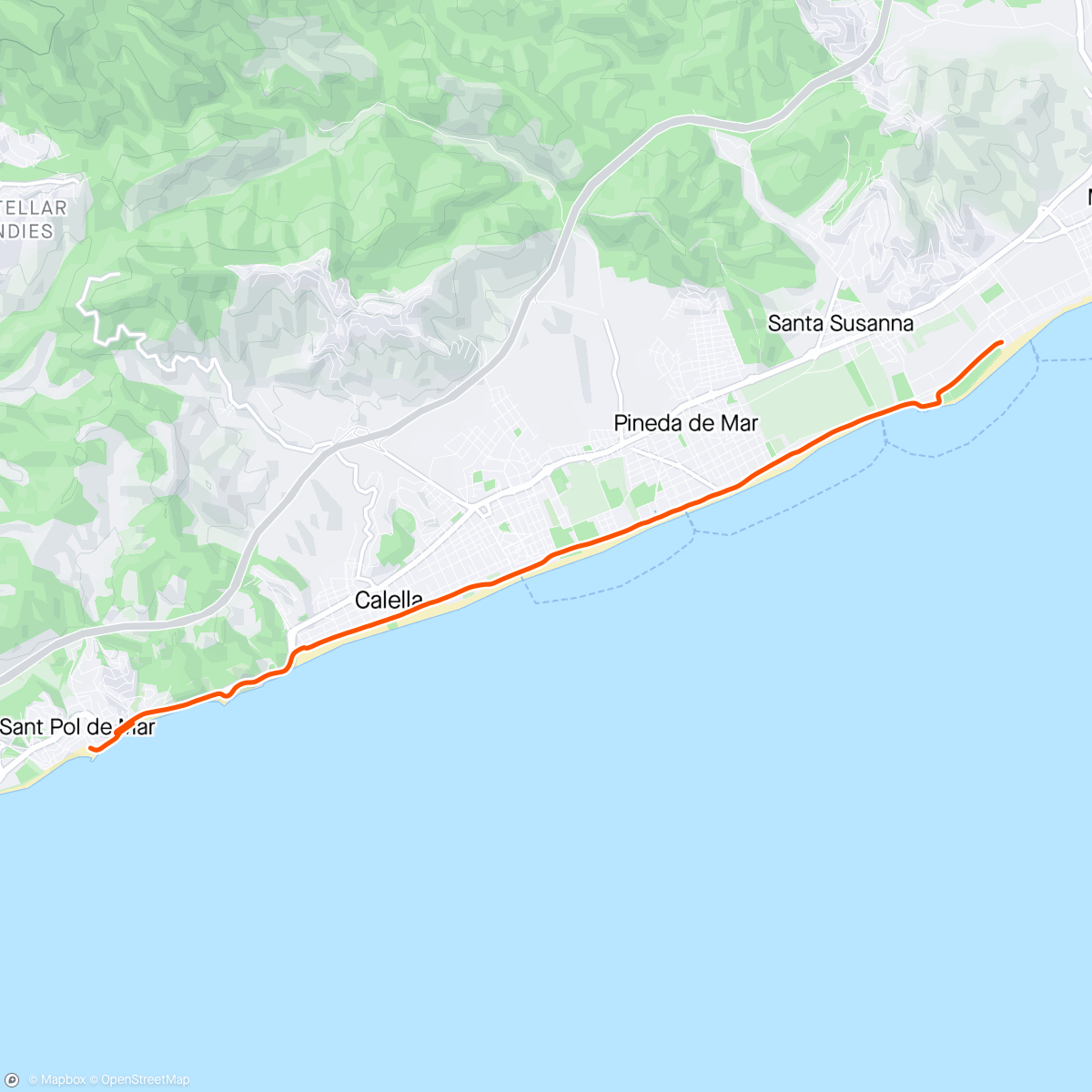 Map of the activity, Sant Pol De Mar to Santa Susanna