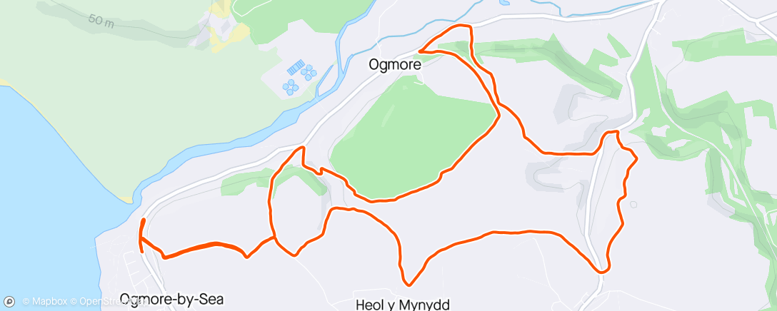 Map of the activity, Ran up some hills whilst the sun was setting, fell over at the bottom of one and have seen a fox 🦊 on a roof