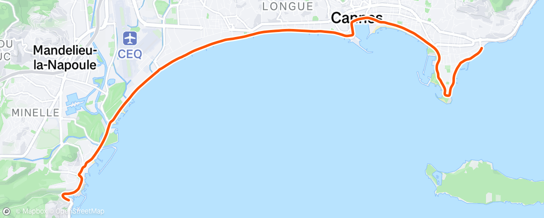 Map of the activity, Kinomap - Cannes waterfront at sunrise