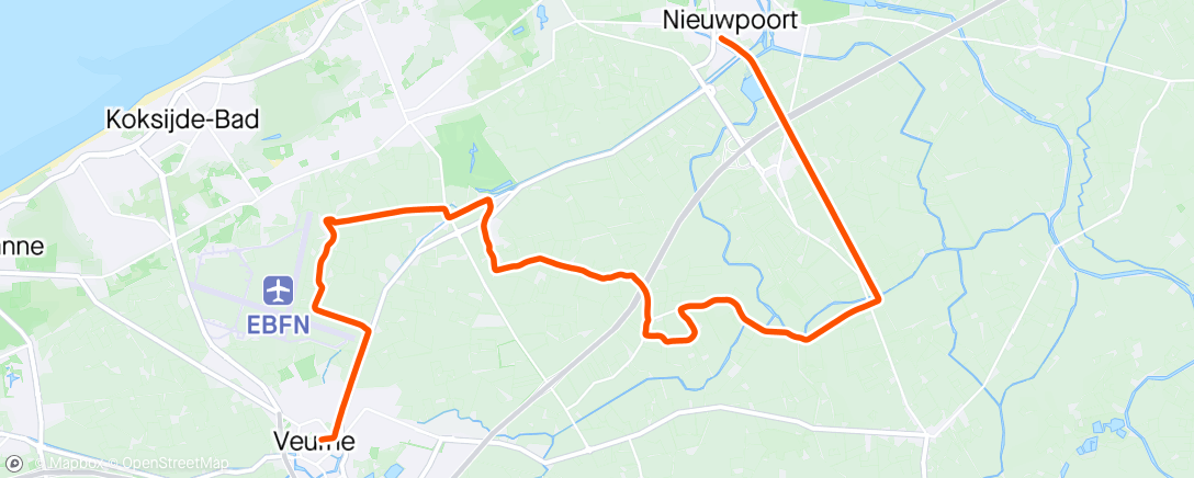 Map of the activity, Wedstrijd Veurne - Nieuwpoort : 1u30‘ looptijd 👌