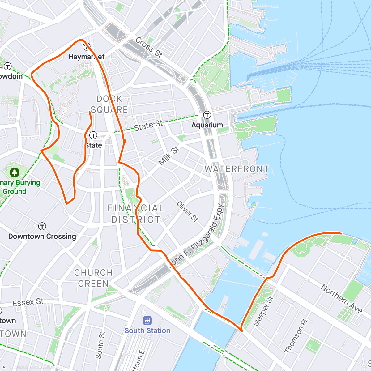 Map of the activity, Boston shake out run, testing the knee out, not 100% but hopefully get me round