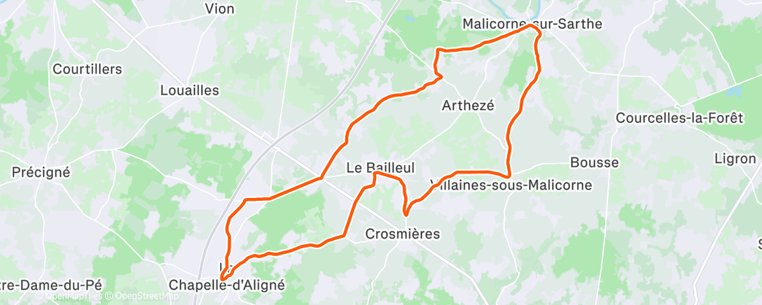 Map of the activity, Sortie vélo le midi