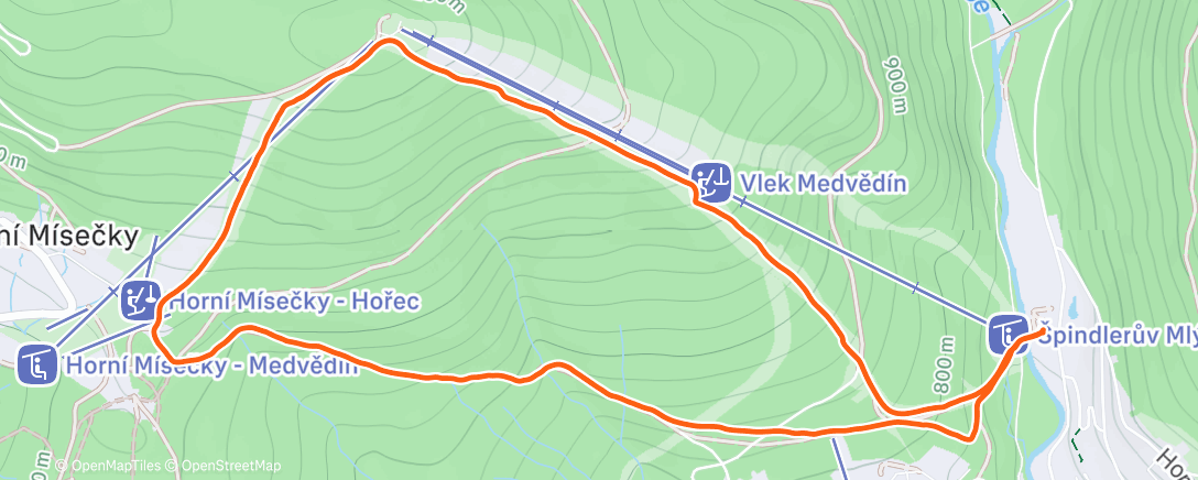 Map of the activity, Přes Mísečky na Medvědín 🌟❄️