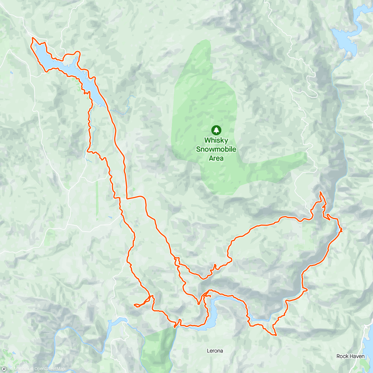 Map of the activity, Stupid long Tour de 5 Lakes (Powerhouse 8 lake, Redinger, Bass, Manzanita, & Corrine Lakes)