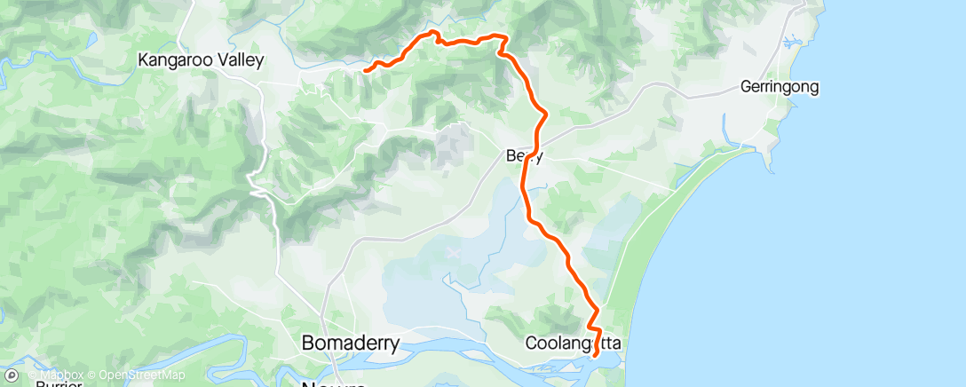 Map of the activity, Woodhill Mtn, Kangaroo Valley, Barrengarry Mtn, Robertson then back to Shoalhaven Heads.