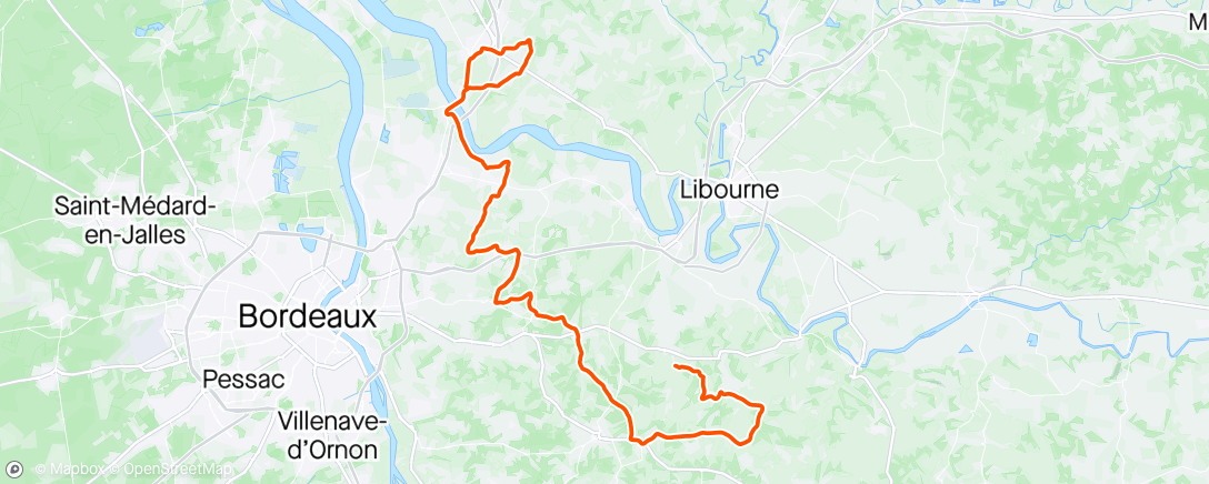 Map of the activity, Sortie vélo très fraîche et ventée dans l'après-midi + 20 km (après St Loubès-St Quentin de Baron)
