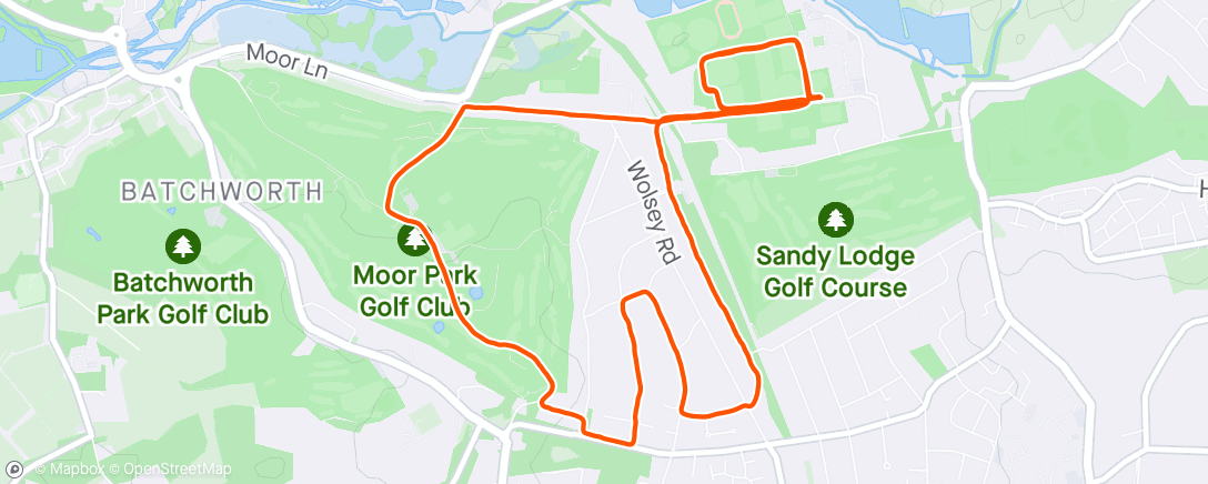 Mapa da atividade, Moor Park 10k