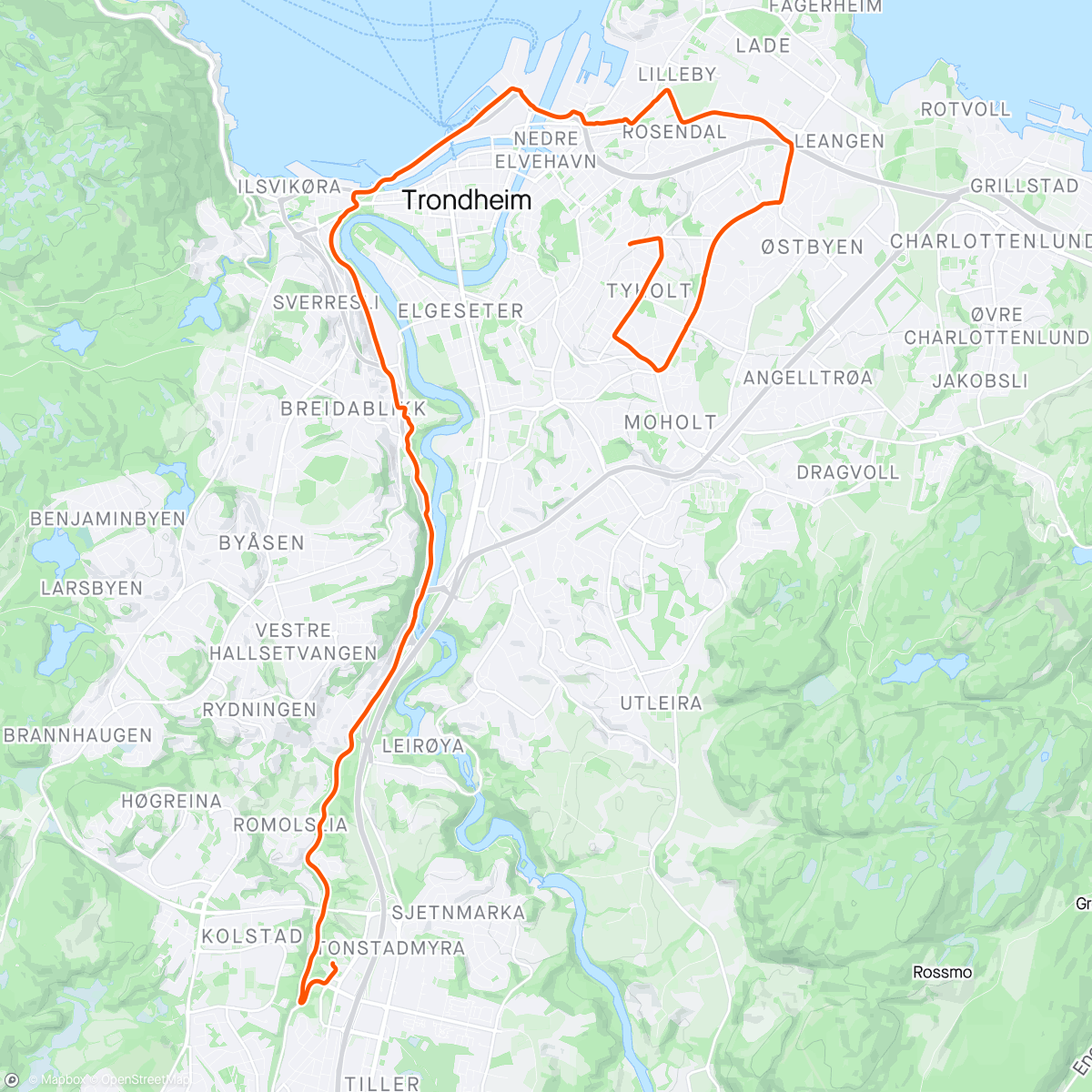 活动地图，Fra Rosten og hjem etter dagens Team Rynkeby-tur.