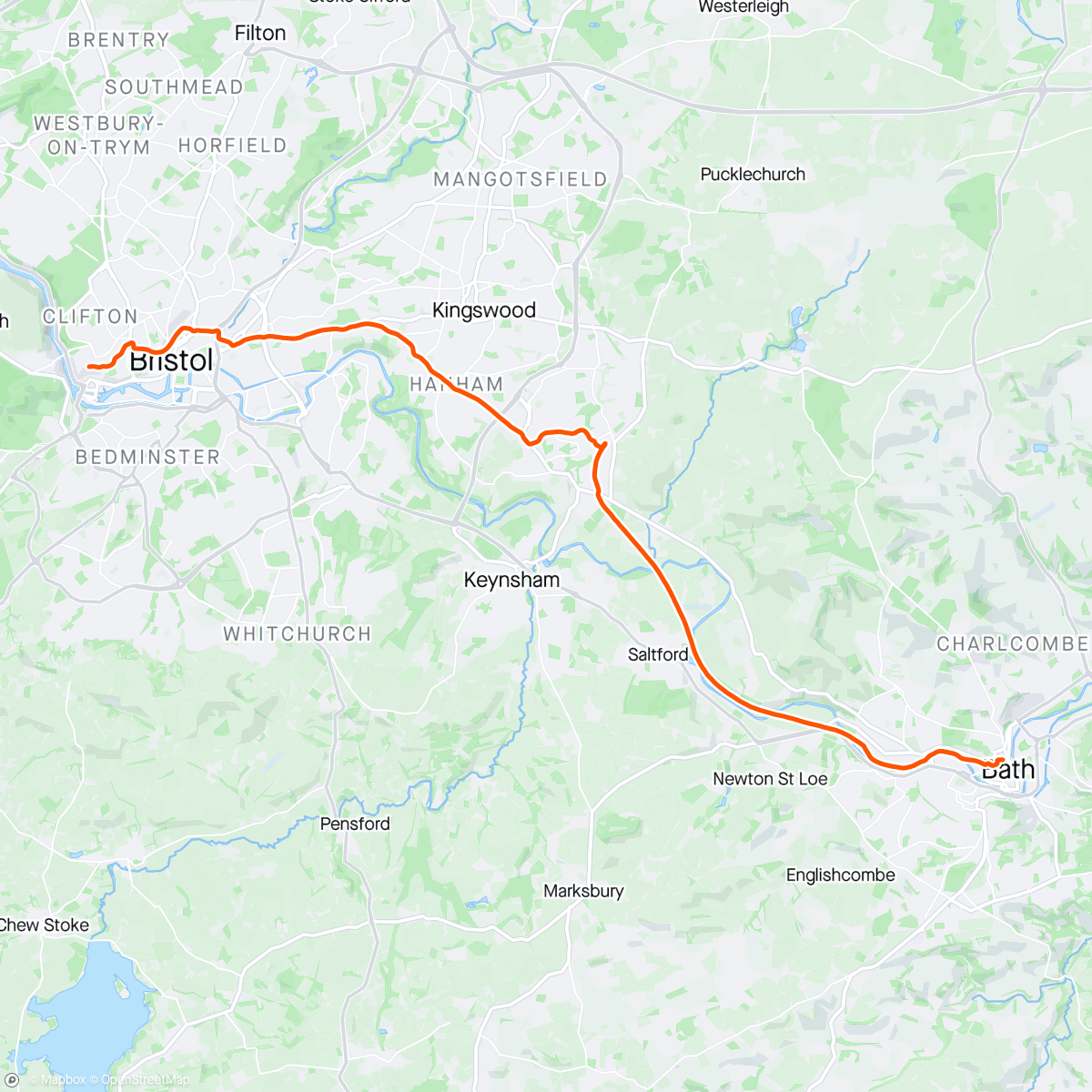 Map of the activity, Bath to Bristol