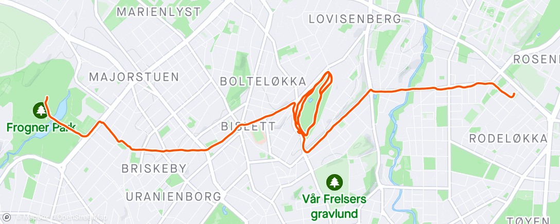 Mapa de la actividad, 3*4min på St. Hanshaugen + transport for å heie på Katrine