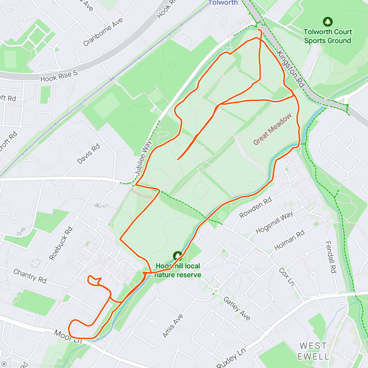 Map of the activity, Morning Run - Worcester Park, England ☁️