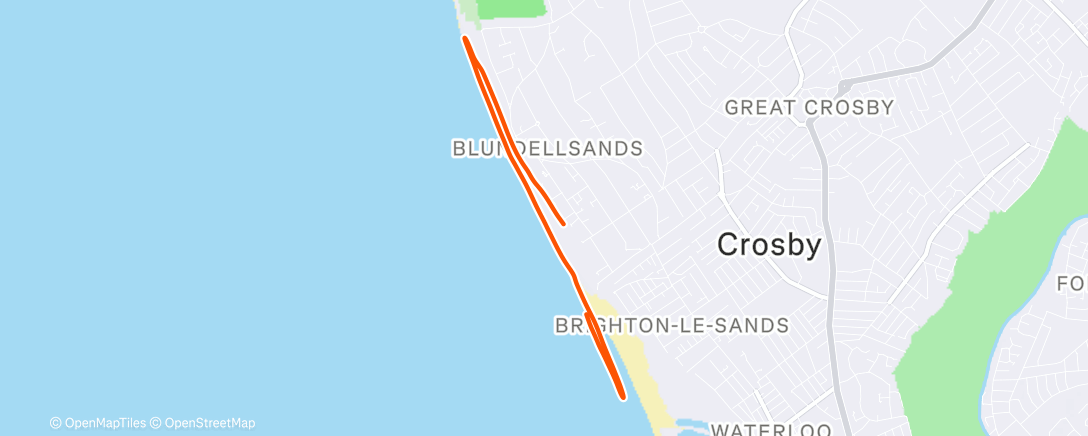 Map of the activity, Crosby parkrun