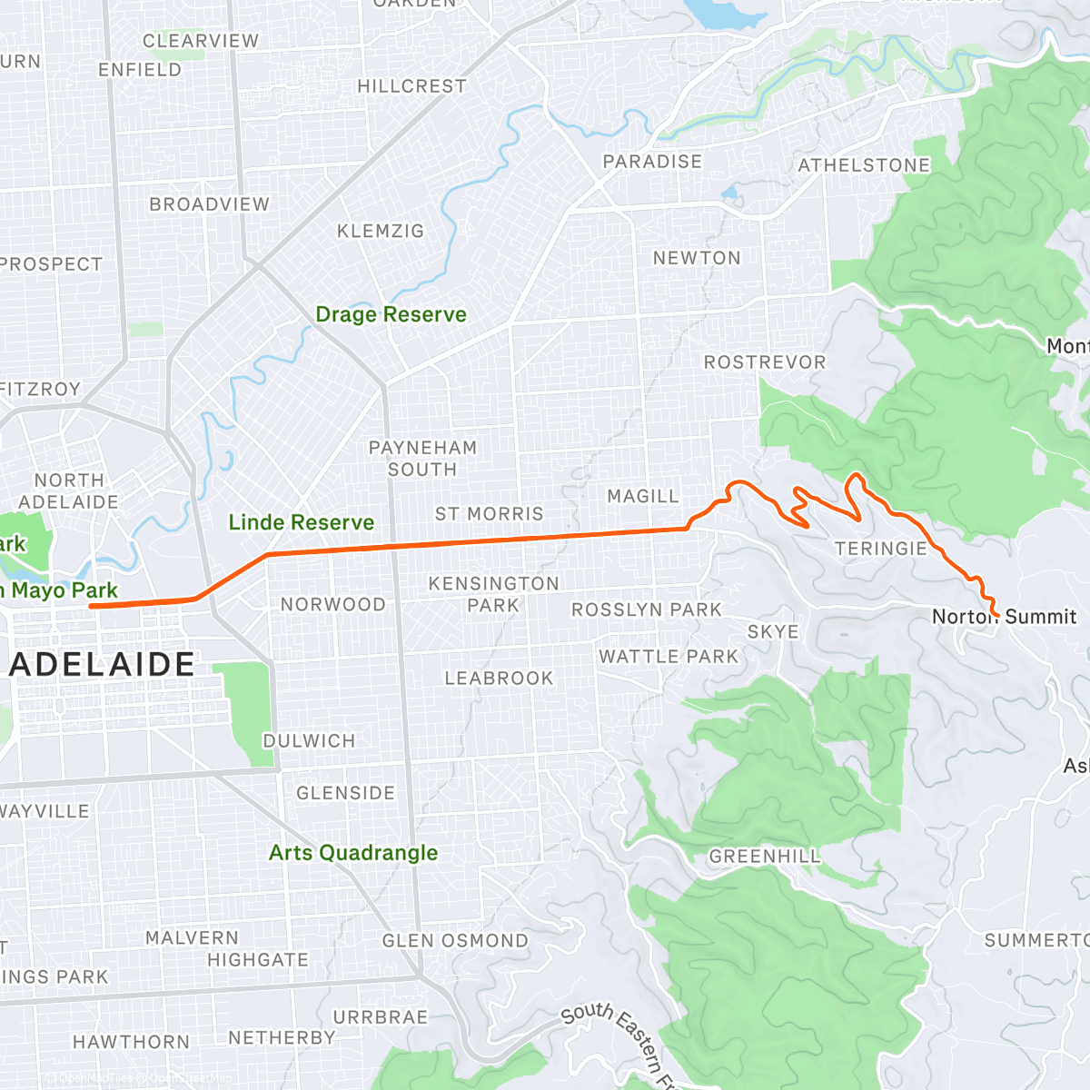Map of the activity, 1st cruise into the Adelaide Hills for TDU 2026 with Eiles & Tony & Leigh from JetBlack