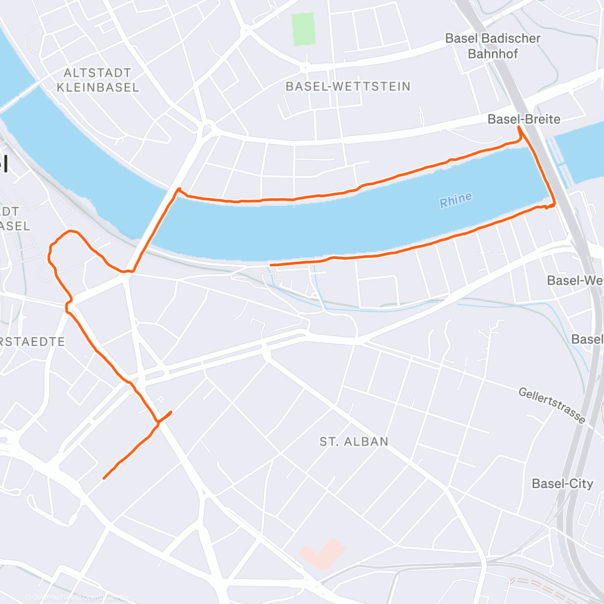 Map of the activity, Basal Switzerland morning run