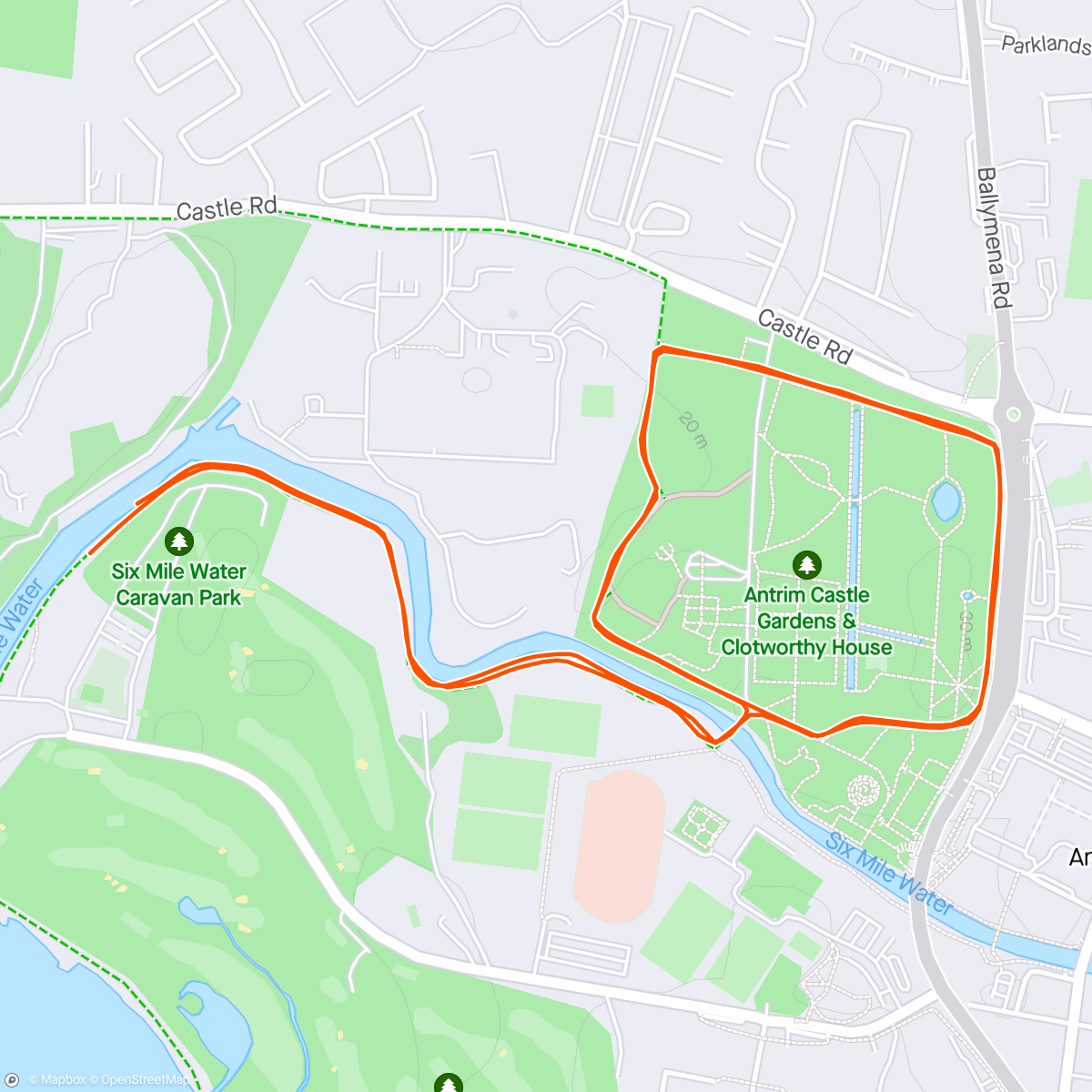 Map of the activity, 5k Parkrun #92 - Antrim - Easy Run