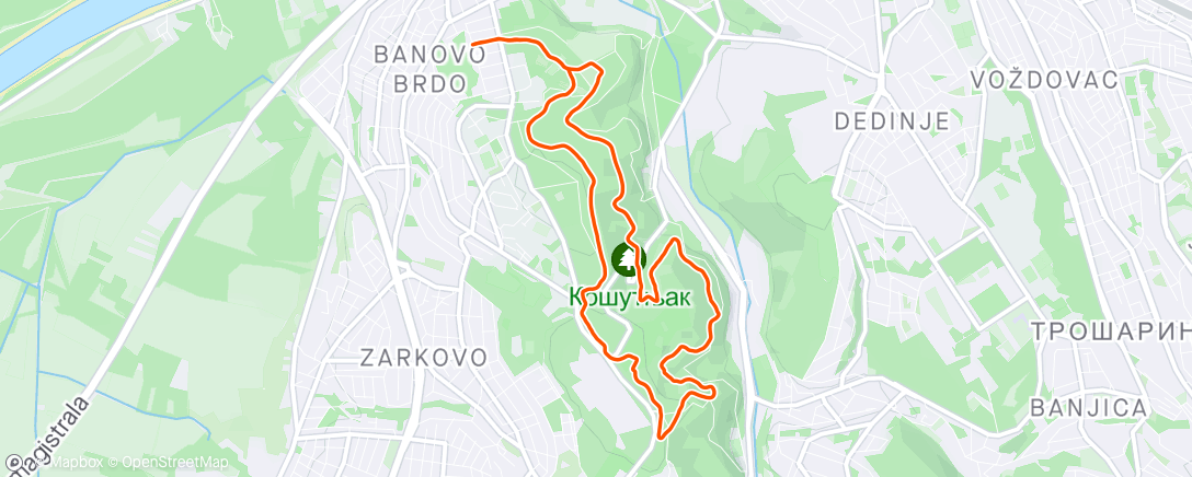 Map of the activity, Kosutnjak trail in the morning