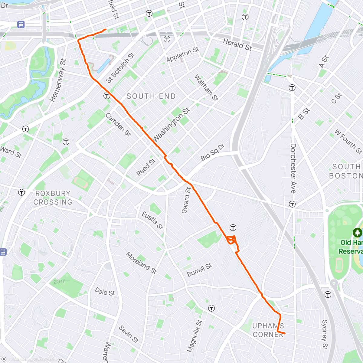 Map of the activity, Walk from Downtown Boston to our AirBnB