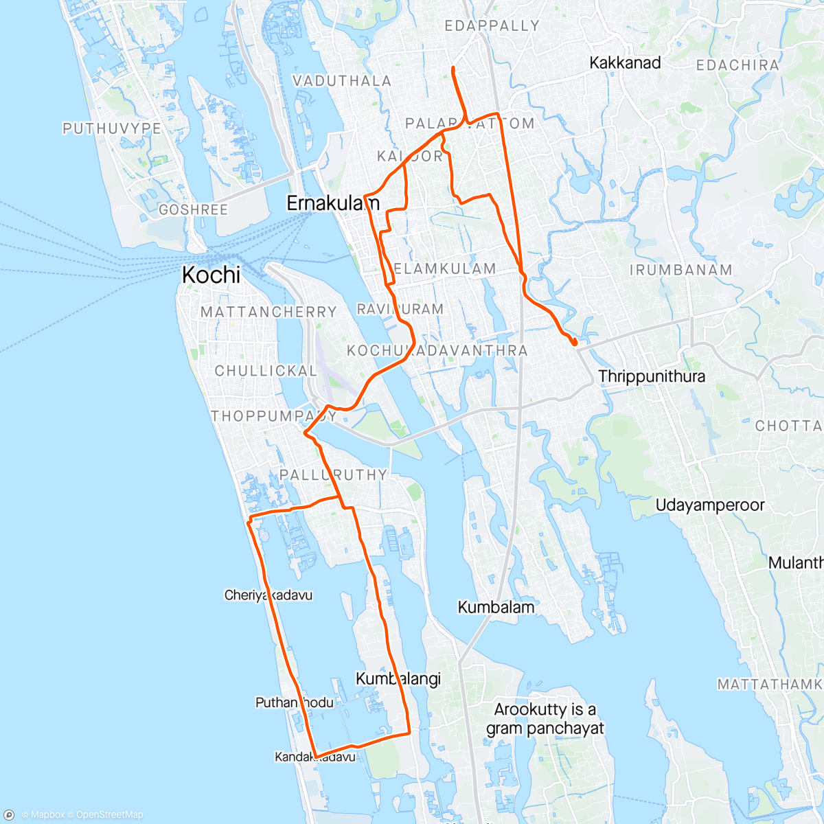 Map of the activity, Kumbalangi Night Ride 2