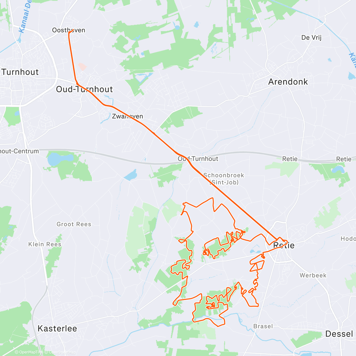 Map of the activity, Toertocht Retie 🌳🍄