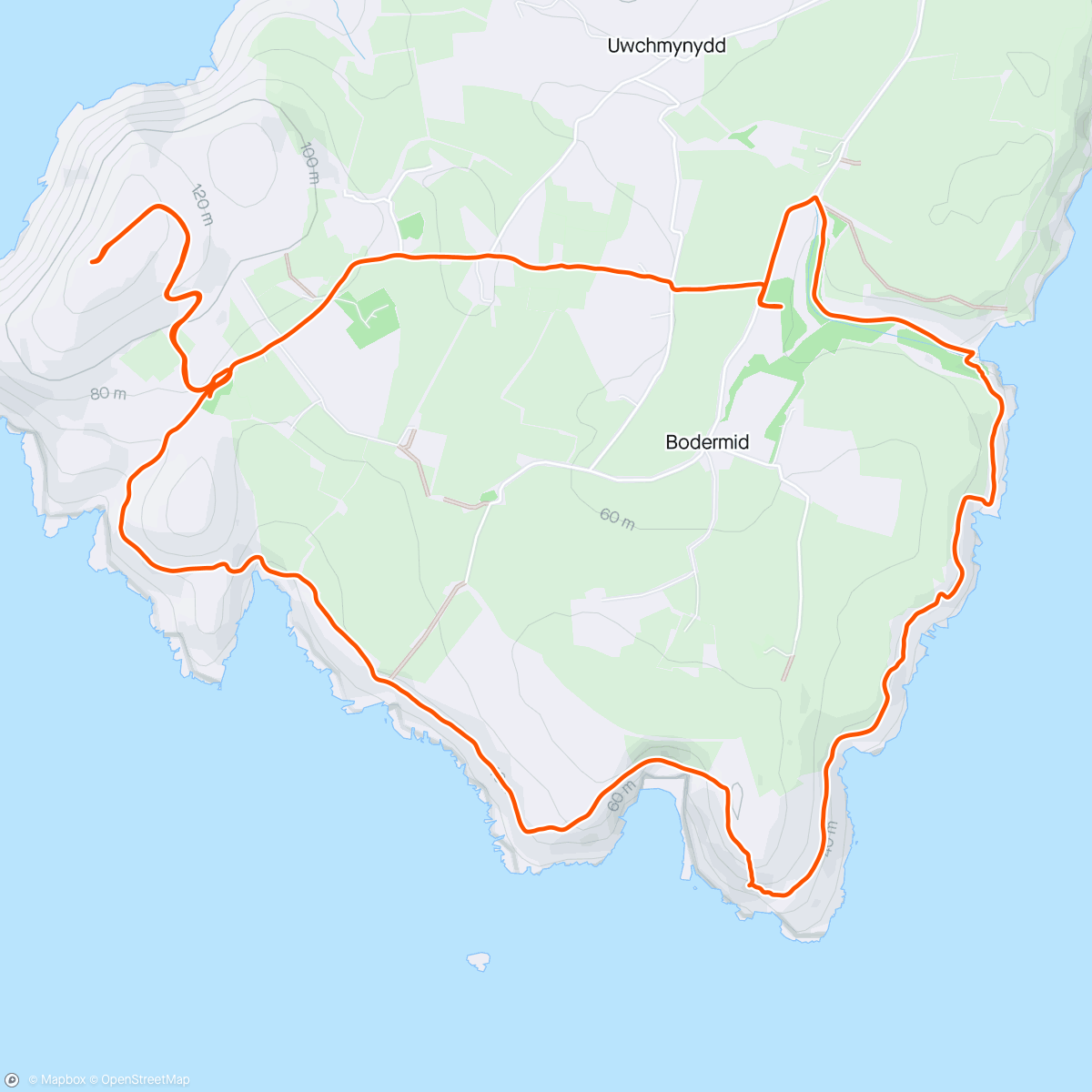 Carte de l'activité Awesome coastal path run from Mwnyd Mawr campsite